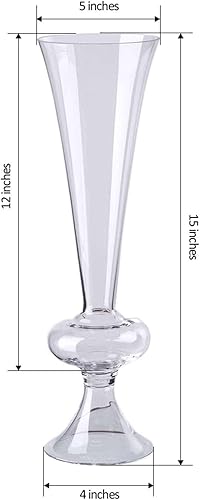 Miniatura 125 de Efavormart - Juego de 2 centros de mesa de trompeta con adornos de cristal transparente de 31 pulgadas, jarrón reversible de plástico para flores
