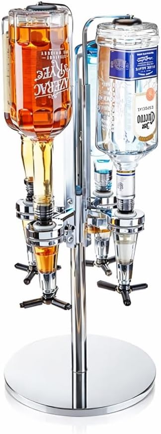 HS 4 Bottle Bar Butler Shot Measure Dispenser Stand – Upside Down Liquor & Wine Dispenser with 30ml Shot Optic, Chrome Finish