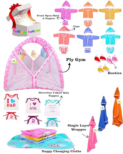 Image of Toddylon All in One Daily Essential in One Pack 36 in 1 New Born Baby Products Gift Packs | Hospital Kit Combo | Infants Boys Girls | Perfect for Newborns | Ideal for 0-6 Months (Pink)