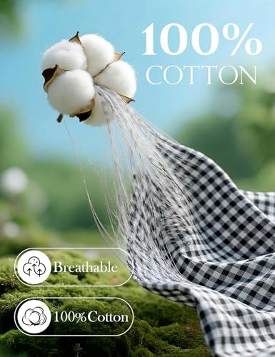 Image of Gihuo Gingham Pajama Set for Women 2 Piece Plaid Cotton Button Down Top and Pants Ruffle Babydoll Pjs Lounge Sets