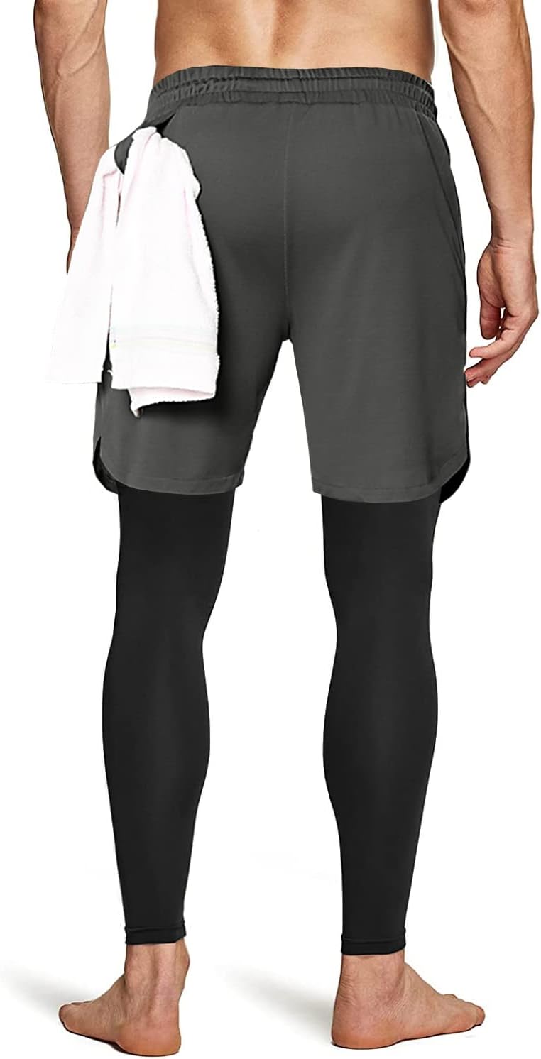 Aolesy Men's 2 in 1 Running Pants, Gym Workout Compression Pants for Men Training Athletic - Image 4