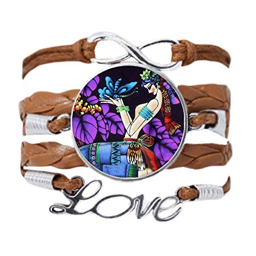 Bracelet papillon lune arbre cordon cuir noir tordu bijou romance pour femme