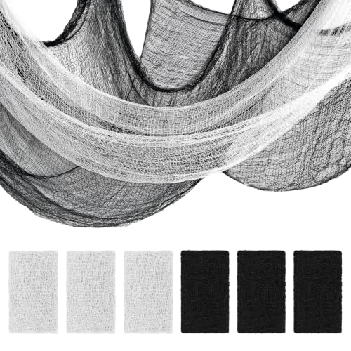 Image of ZeeDix 6 Pack Halloween Creepy Cloth 30 x 75 Inch - Halloween Cheesecloth Decoration Spooky Scary Gauze Cheese Cloth for Party Supplies Outdoor Yard Home Wall Doorway(Black, White)