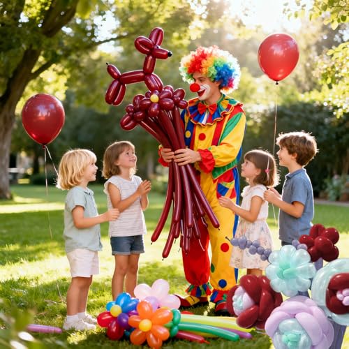 Image of 260 Burgundy Long Balloons for Balloon Garland Thickening Skinny Latex Twisting Animals Modeling Christmas Birthday Wedding Party Festival Decorations 100pcs