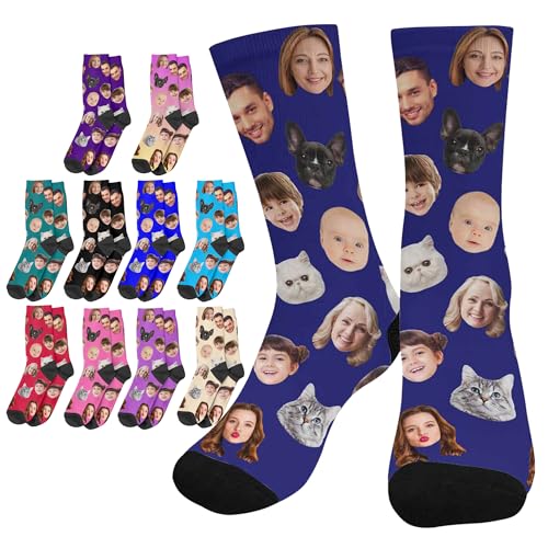 Jaydouble Personalized Face Socks Custom Crew Sock with Photo Name Funny Gifts for Men Women Birthday Valentines Day (Christmas 5)