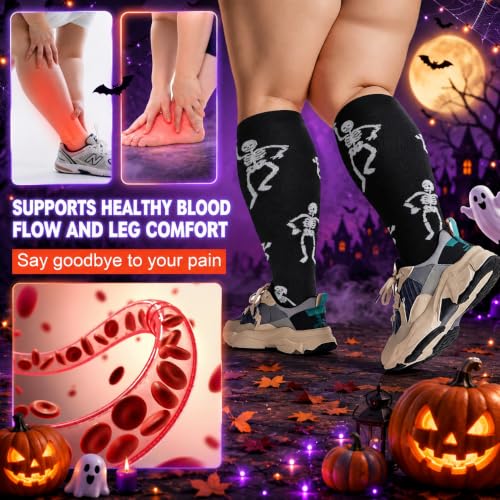 Image of 4 Pairs Plus Size Compression Socks,Extra Wide Calf 20-30 mmHg Knee High Compression Socks for Men Women Circulation