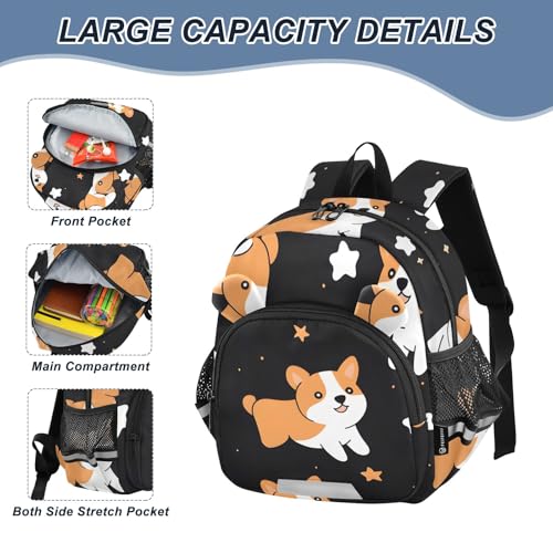 Kid's Backpack for Boys & Girls Toddler Bag Corgis Star Black Backpack with Safety Leash4