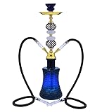 Portable Hookah Complete Set With Everything, Shisha Hooka Kit, Hooka Accessories Inlcudes 2 Hookahs Hose Silicone, Glass Vase, Pot, Hookah Tray And Coal Tongs Ashtray，Blue Middle Huka Narguiles Set