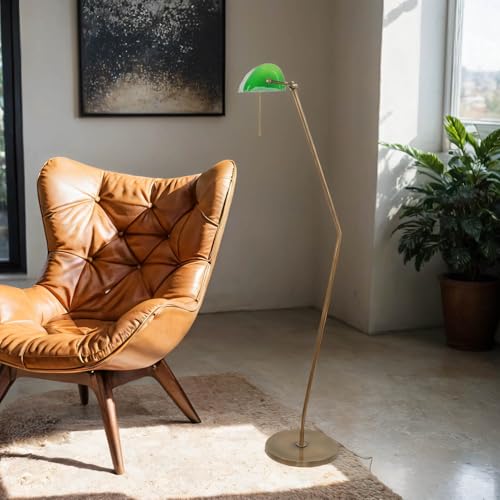 Licht-Erlebnisse Stehlampe Jugendstil Echt-Messing Glas Handarbeit verstellbar MINISTERO XXL Bankerlampe Wohnzimmer