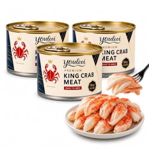 Premium King Crab Meat, Wild Caught Red King Crab Legs Snack, Fully Cooked and Ready to Serve, Rich Sweet Flavor and Tender Texture, Enjoy Warm or Chilled, 4.6 oz (130 g) (3Pcs)