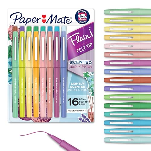 Paper Mate Flair Nature Escape Scented Felt Tip Pens, Medium Point (0.7mm), Assorted Colors, 16 Count - Perfect for Journaling, Writing, Coloring, Teacher Supplies