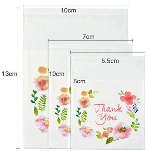 300pcs Thank You Printed Plastic Bags Pink Flower OPP Self Adhesive Cookie Mini Candy Packaging Biscuit Roasting DIY Gift Favor bags For All Parties - Thumbnail 2