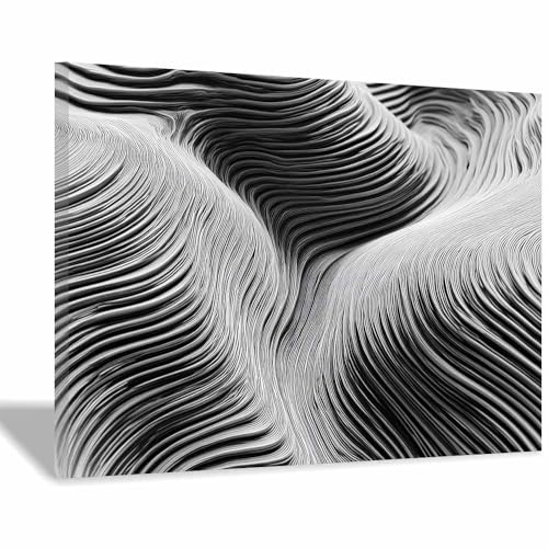 Tableau abstrait vagues noires : impression sur toile encadrée finition premium