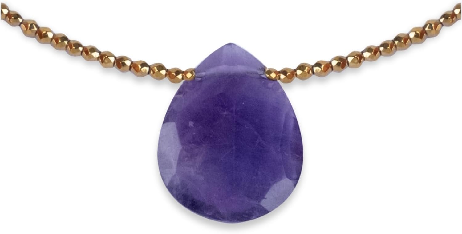 Sol N Touch Sól Signature Series - Natural Gemstone Necklaces for Women - Pear Cut Faceted Cute Necklaces Gifts for Women & Teens - 17"-19" Long Steel Jewelry Wire Cable