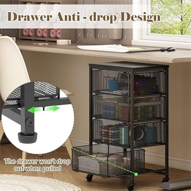 ´¢Îï³µ Metal Art And Craft Storage Organization Cart 4-Drawers Utility Rolling Carts With Lockable Wheels&Wooden Tabletop Art-Craft-37bYUsyn
