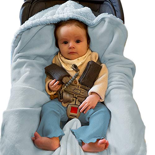 Image of EVERYDAY KIDS Pastel Blue Baby Car Seat Blanket for Baby and Toddler Boys Baby Bunting Swaddle Wrap Blanket for Interior Car Seat; Cover Baby and Keep Car Seat Clean