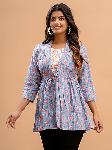 Image of feranoid Women's Cotton Floral Printed Short Kurti Tunic Top