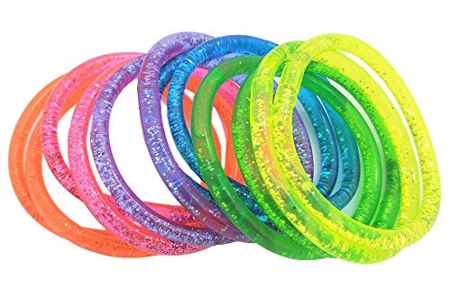 6" Liquid Super Glitter Colorful Bracelet (12 Pack) Bright Neon Colors. Cool Bracelets For Party Favor, Stocking Stuffers, Birthday Parties, Fundraisers, Giveaways Or Prizes! #TOP6
