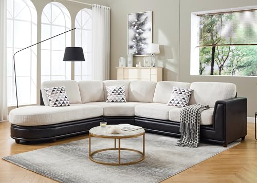 Wanderwell Home 117.3" Oversized Modern Curved Sofa,L-Shaped Sofa,Corduroy and Leather