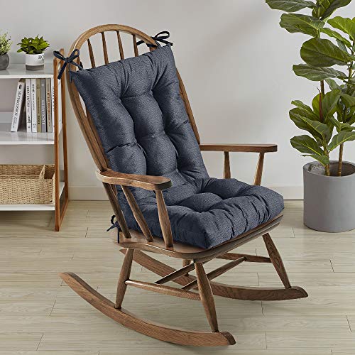 Sweet Home Collection Rocking Chair Cushion Premium Tufted Pads Non Skid Slip Backed Upper and Lower with Ties, 2 Piece Set, Navy Blue