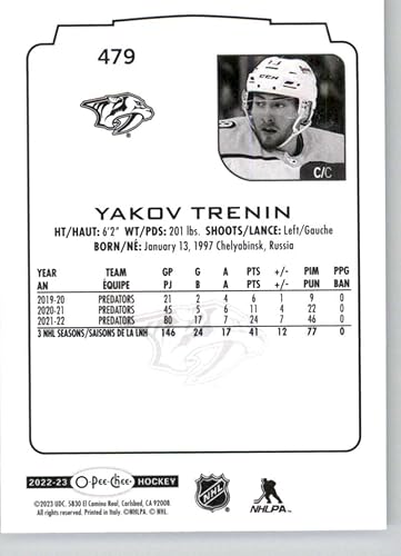Miniatura 2 de 2022-23 O-Pee-Chee Hockey #479 Yakov Trenin Nashville Predators Official OPC NHL Trading Card made by Upper Deck in Near Mint to Mint Condition