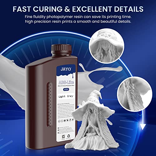 Jayo Abs-Like 3D Printer Resin, Drillable 405Nm Rapid Uv-Curing Photopolymer Resin With High Hardness And Toughness, Low Odor And Low Shrinkage Suitable For 2K 4K 6K 8K Lcd 3D Printers, 1Kg Gray #TOP2