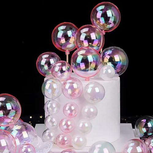 24 PCS Colorful Pearl Ball Cake Toppers (White/Clear/Pink) - Perfect for Birthday Party, Wedding Cupcake & Cake Decoration
