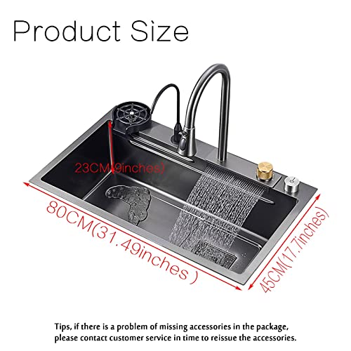 Noyhhav Waterfall Kitchen 32In Sink Single Bowl Kitchen Sinks Black Stainless Steel Bar Sink With Pull-Faucet，Nano Family Sink Undermount Of Countertop Installation With Full Set Of Accessories #TOP6