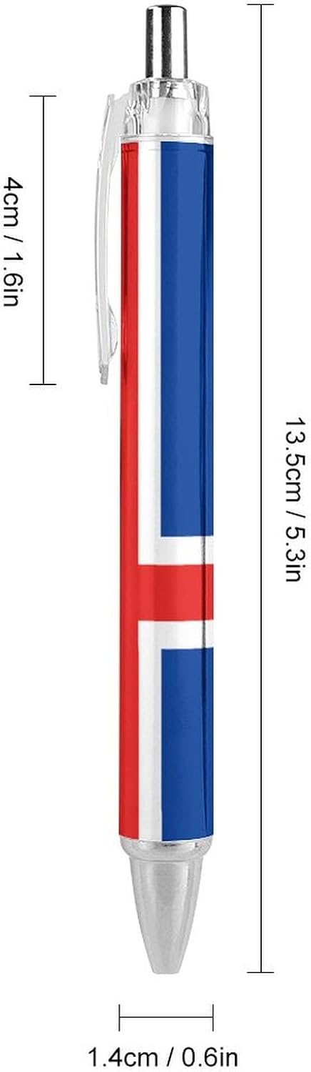 Flag of Iceland Black Ballpoint Pens Click Pens for Smooth Writing, Retractable