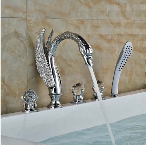 Mitigeur de baignoire bord répandue jaune clair Gowe avec mélangeur de salle de bain 5 pièces