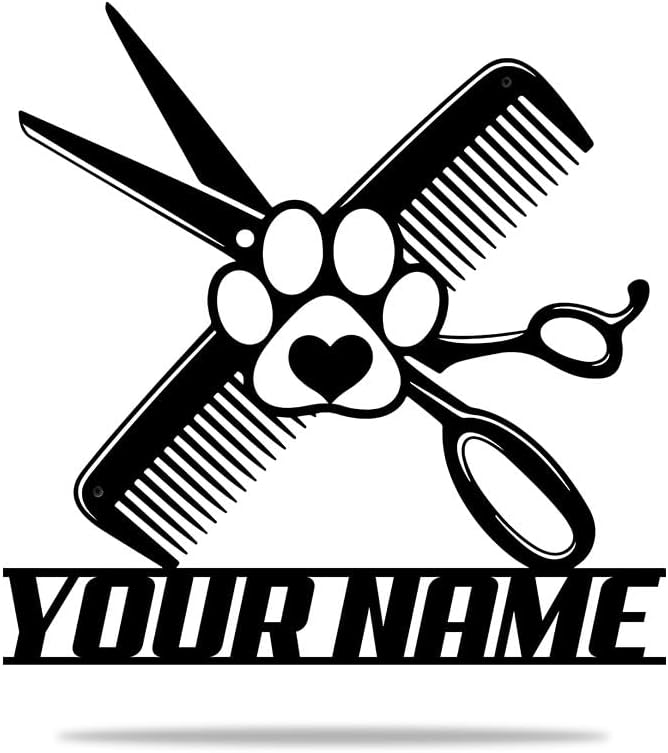 Custom Dog Grooming Hair Salon Metal Wall Art LED Light Personalized Groomer Name Sign Home Decor Pet Grooming Decoration Christmas Gift (Style 1)