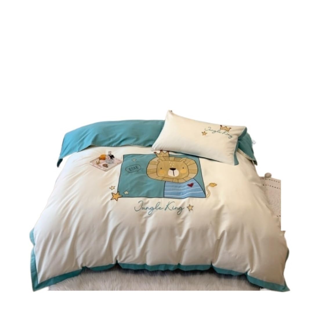 Funda nordica Cama Juego De Cama De Algodón, Juego De Sábanas para Niño Y Niña, Juego De Cama con Edredón De Dibujos Animados, Bonito Juego de Cama (Color : D, Size : 1.5/1.8m Bed)