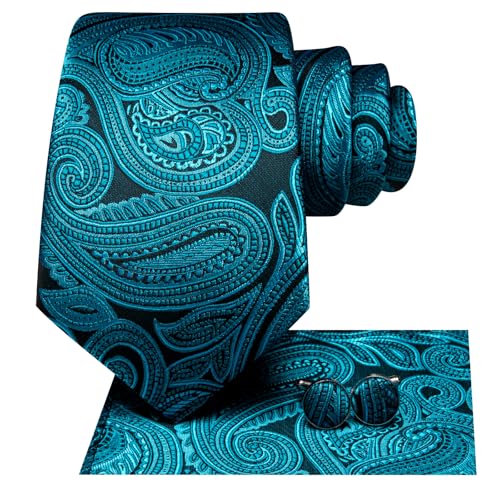 Image of Hi-Tie Men's Tie Sets Silk Paisley Striped Necktie Pocket Square Cuff-links Sets Wedding Business Holiday