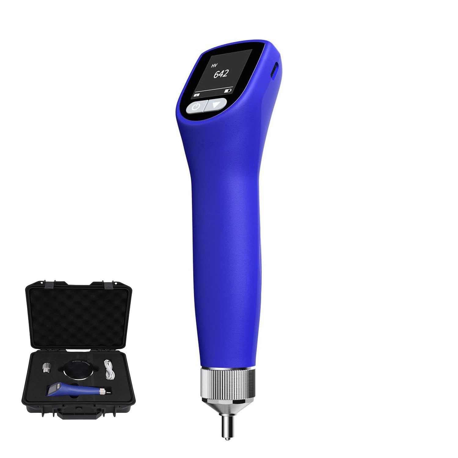Durometro Non distruttivo, durometro Digitale Portatile con Scale HV, HRC, HRB e HB, Doppie sonde di Prova e vano portaoggetti Integrato, per Materiali Metallici e Pezzi UltraSottili