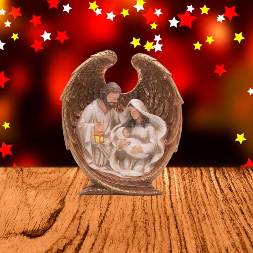 Lighted Holy Family Figurine With Angel Wings, Freestanding Seasonal Décor, Religious Christmas Decoration, 9.75 Inches #TOP5