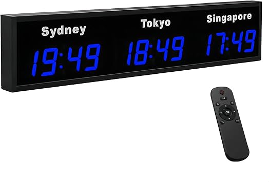 Digital World Time Zones Clock, Large LED Display for Multiple Time Zones, Customizable Cities, Ideal for Office, Hotel, and Home Use
