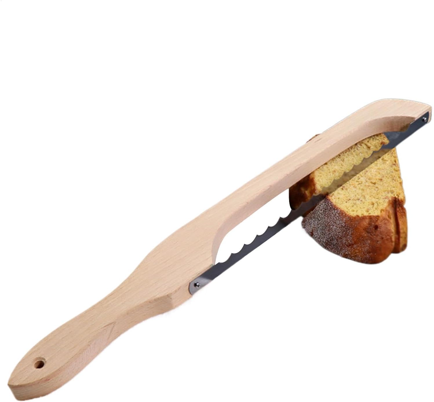 Bread Cutter for Slicing,Wooden Bread Bow Cutter,Serrated Dough Slicer Pansa-Stainless Steel Cutting Tools Bakery Supplies,Fiddlebow Baking Tool for Homemade Bagel,Baguette