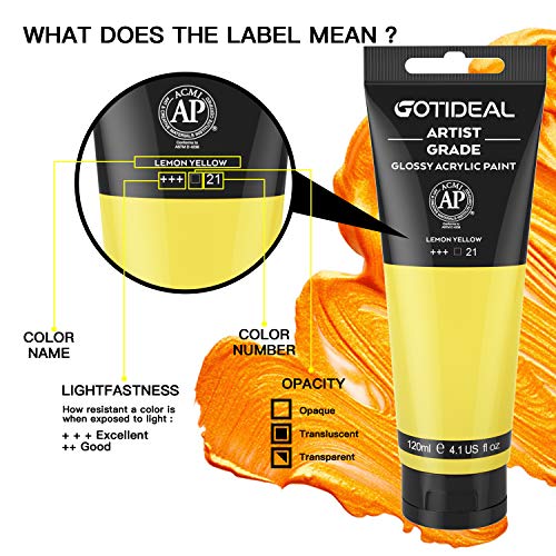 Image of GOTIDEAL Acrylic Paint Lemon Yellow Tubes(120ml, 4.1 oz) Non Toxic Non Fading,Rich Pigments for Painters,Ideal for Canvas Wood Clay Fabric Ceramic Craft Supplies (Lemon Yellow)
