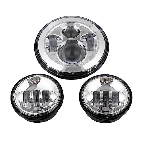 Motorcycle 40W LED Sealed Beam DRL Head Light + 2Pcs 4.5 30W FOG Lamps Compatible with Harley(Chrome)