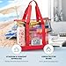 Handy Laundry Clear Tote Bag - Zipper Closure, Long Shoulder Strap, Fabric Trimming. (Red)