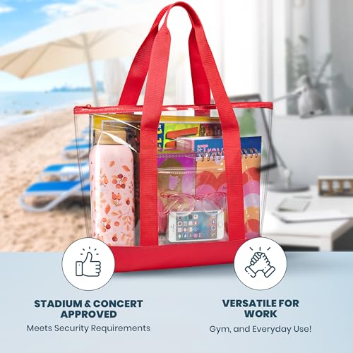 Image of Handy Laundry Clear Tote Bag - Zipper Closure, Long Shoulder Strap, Fabric Trimming.