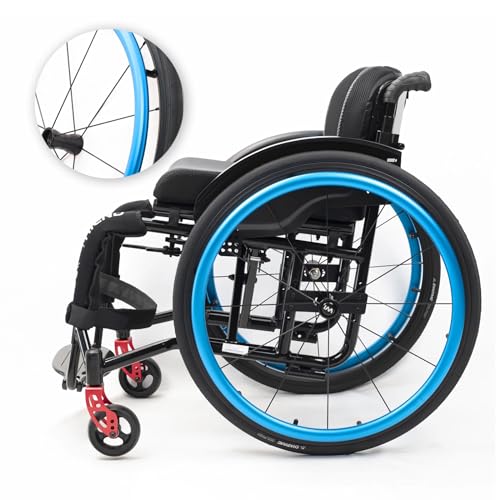 CUIOT 26Lbs Ultra Lightweight Wheelchair-Portable Folding Sports Wheelchairs with Adjustable Footrest And Seat Height, All Terrain Wheelchair with Handbrakes And Quick Release Rear Wheels, Disabled,Bl