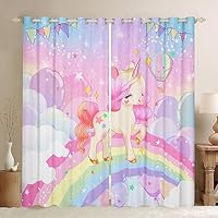 Feelyou Girls Unicorn Curtains Girls Window Curtains for Bedroom Living Room Cute Rainbow Unicorn Print Window Drapes Treatments Kids Cartoon Kawaii Galaxy Stars Fantasy Decor Pink 38W X 45L,2 Panels