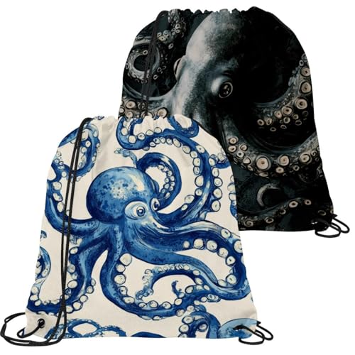 Sac à cordon bleu poulpe imperméable lot de 2 pour sport