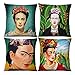 YZL Jeter des Couvre-oreillers Ensemble de 4 Couvre-Coussins 45 × 45 cm Peintre Mexicain Frida Kahlo Femme Peint à la tête Auto-Peint Imprimer Coussin Oreiller Oreiller Oreiller Couvre-Oreiller