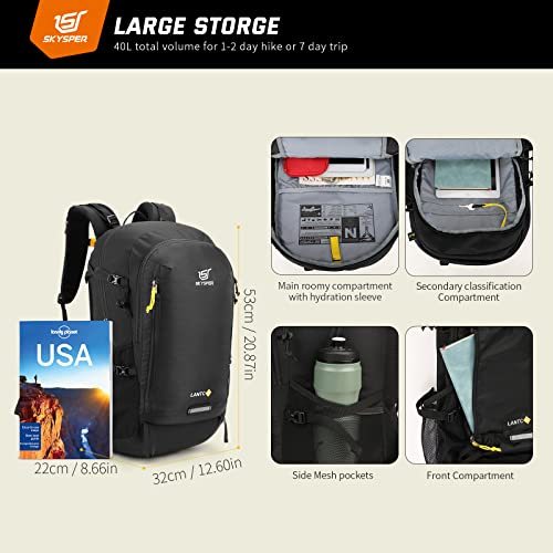 Foto von SKYSPER LANTC 40 Wanderrucksack 40L Camping Backpack mit Rückenbelüftung & Trinksystem Trekkingrucksack aus atmungsaktivem 3D Air Mesh Polyester Camping Outdoor Wandern Rucksack