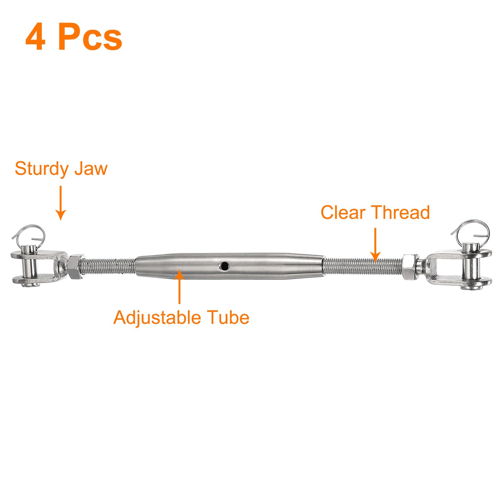 QUARKZMAN 4Pcs M16(5/8") Corpo Chiuso Giunto e Giunto Tirafili per Tensione Cavo, Tirafili in Acciaio Inossidabile Regolabile, Limite di Carico Lavorativo 5300Lbs