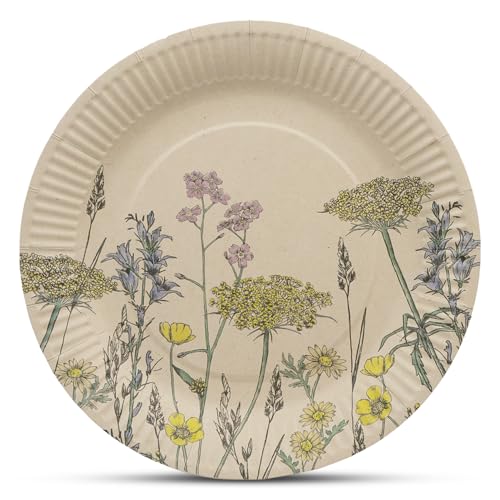 Talking Tables Platos florales de papel reciclado | Vajilla desechable ecológica para primavera, Pascua, cumpleaños, día de la madre, paquete de 12, 23 cm, azul, verde