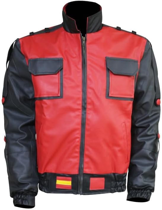 Superhero Red and Gray Bomber Jacket- Mcfly Red And Gray Bomber Faux Leather For Men - Image 2