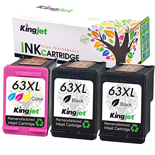 Kingjet Remanufactured Ink Cartridge Replacement for 63, 63XL Used in HP Envy 4510 4512 4520 4528 Officejet 3832 4650 4656 5258 Deskjet 1112 2132 3630 3634 Series Printers, 3 Pack(2Black, 1Color)